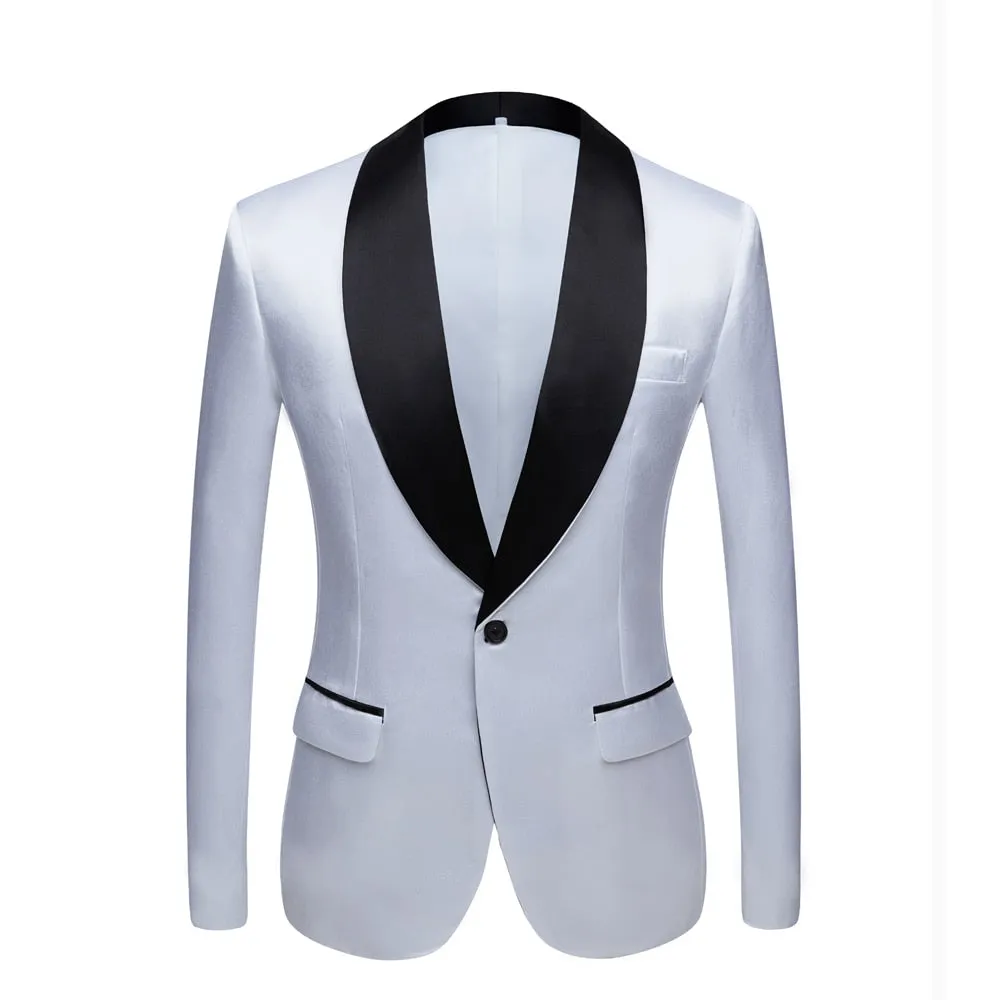 CGSUITS Men's Fashion Luxury Style Jacquard Purple & Black Tuxedo Blazer Suit Jacket