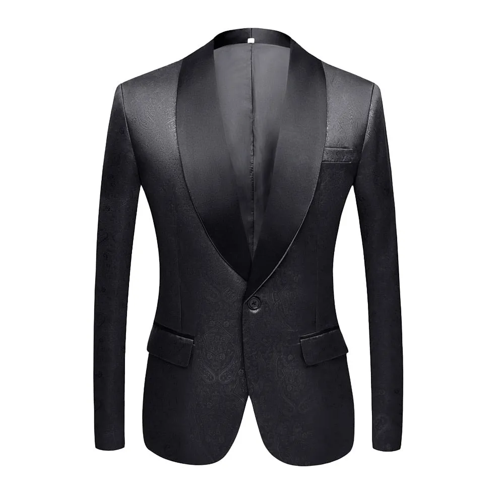 CGSUITS Men's Fashion Luxury Style Jacquard Purple & Black Tuxedo Blazer Suit Jacket