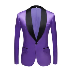 CGSUITS Men's Fashion Luxury Style Jacquard Purple & Black Tuxedo Blazer Suit Jacket