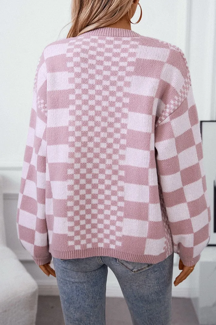 Checkered Open-Front Cardigan
