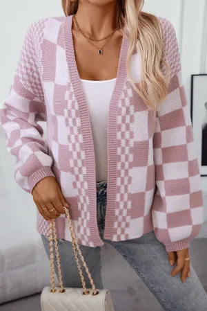 Checkered Open-Front Cardigan