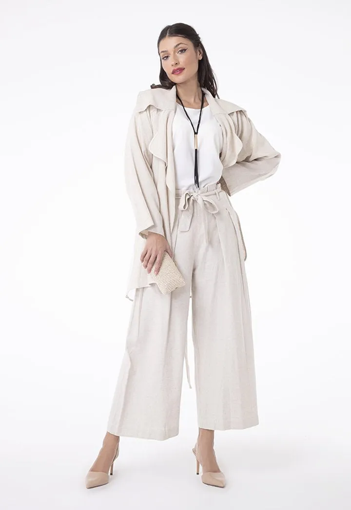 Choice Linen And Organza Oversized Lapel Jacket Beige