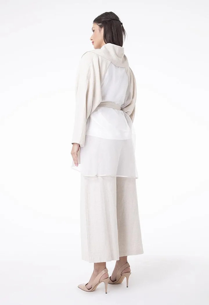 Choice Linen And Organza Oversized Lapel Jacket Beige