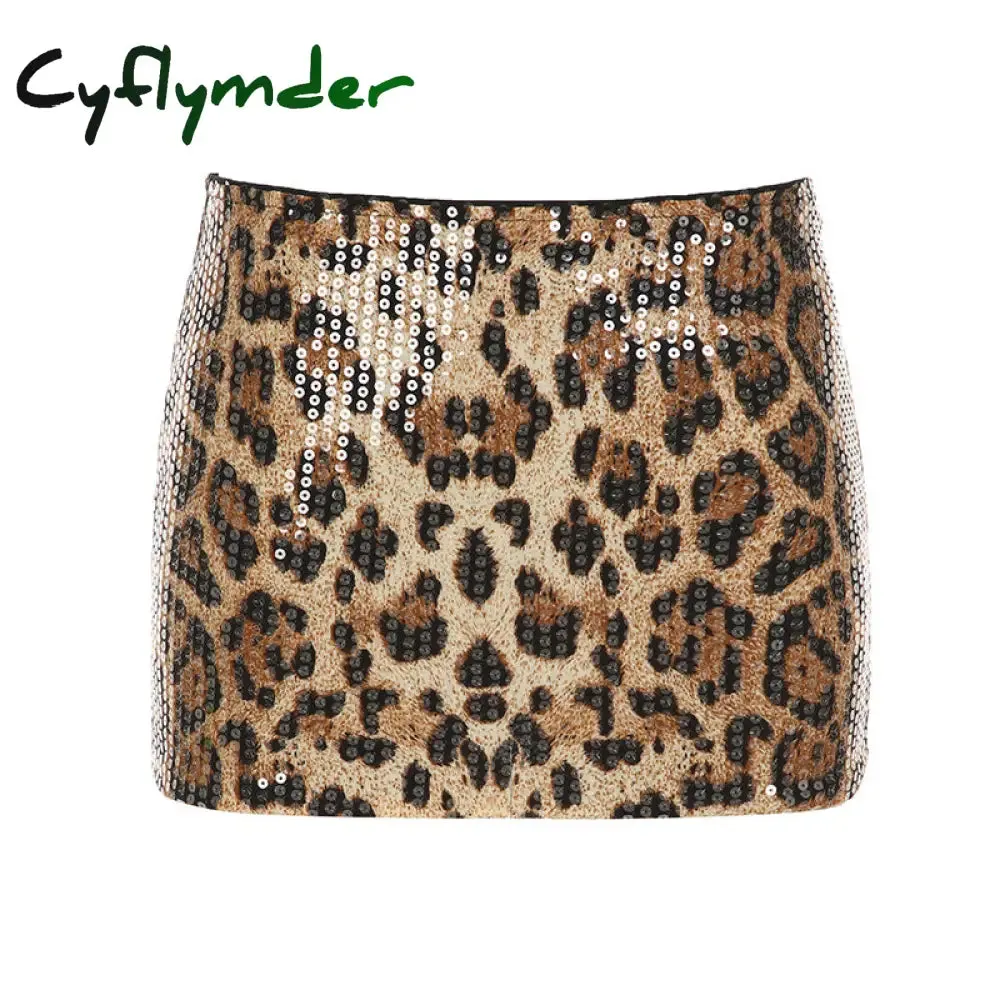 Cyflymder outfit ideas Fashion Leopard Sequined Women Slim Sexy Mini Skirts Hotsweet Gyaru A-Line Skirts Trendy Streetwear Clothes