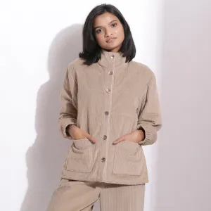 Dusk Beige Warm Cotton Corduroy Quilted Puffer Jacket
