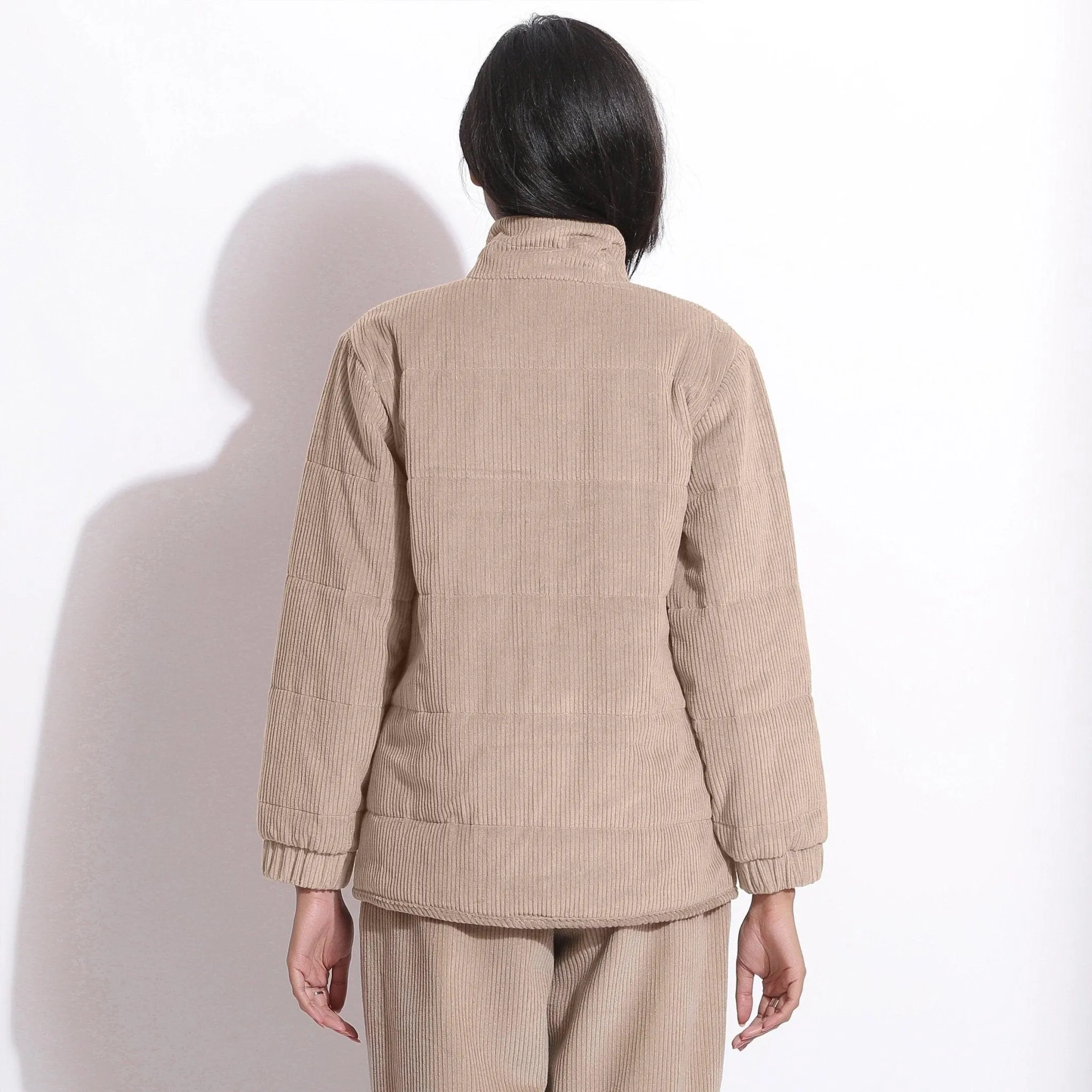 Dusk Beige Warm Cotton Corduroy Quilted Puffer Jacket