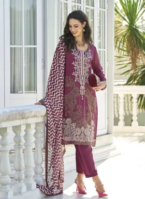 Embroidered Organza Straight Salwar Suit with Silk Bottom