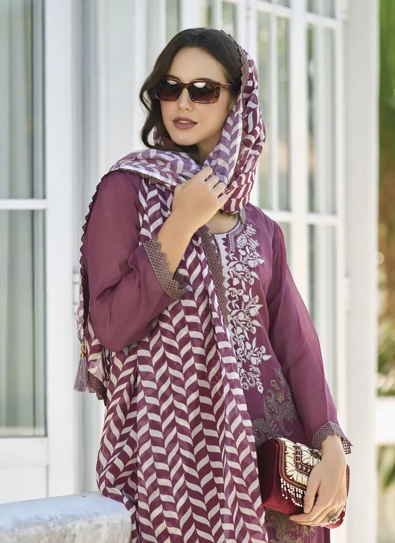 Embroidered Organza Straight Salwar Suit with Silk Bottom