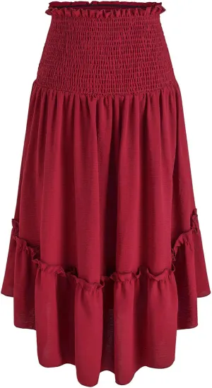 Flowy Skirts for Women Retro Victorian Gothic Skirt Dress Summer Causal Smocked Waist Tiered Pleated Ruffle Skirts