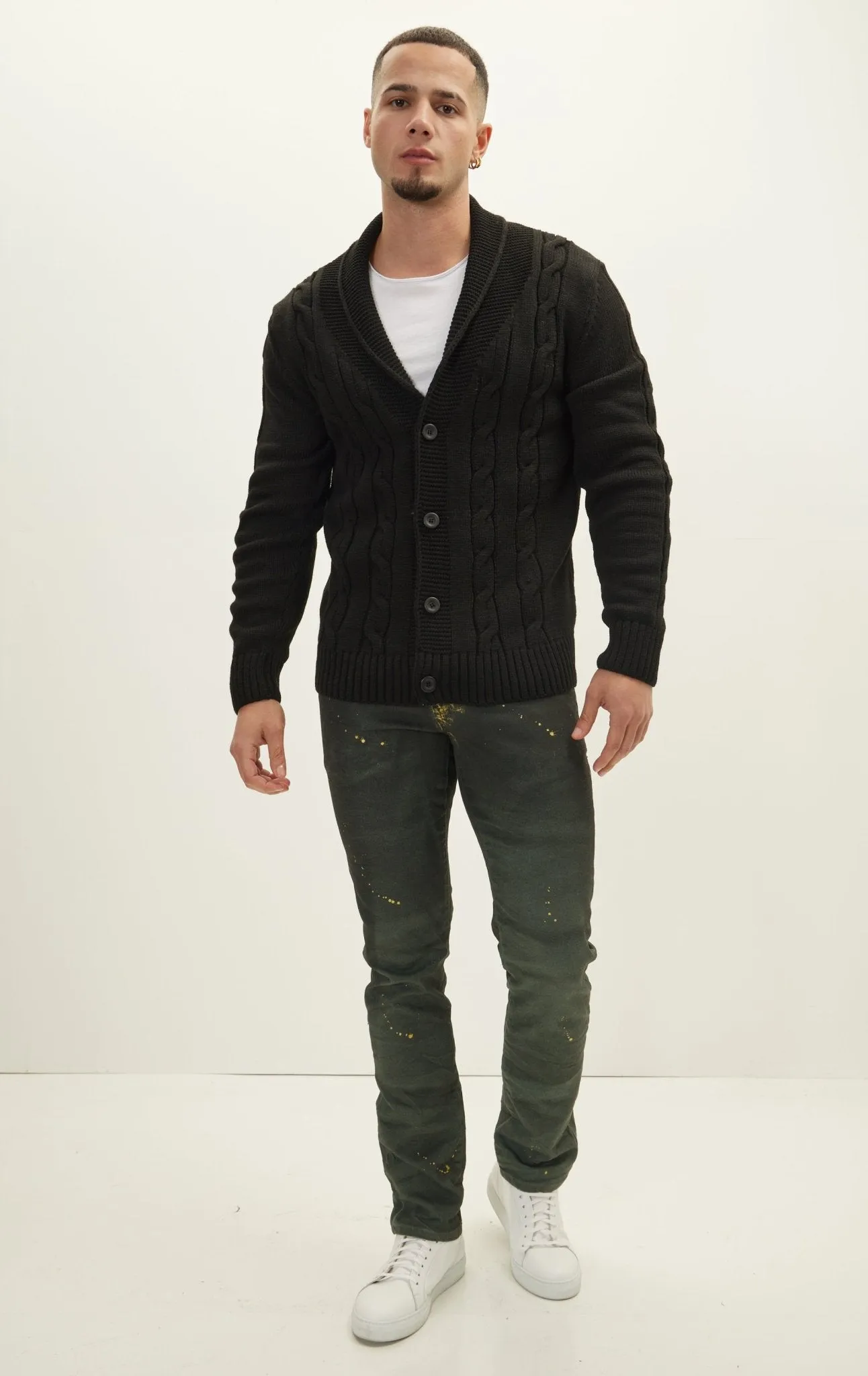 Four Button Down Cardigan - Black