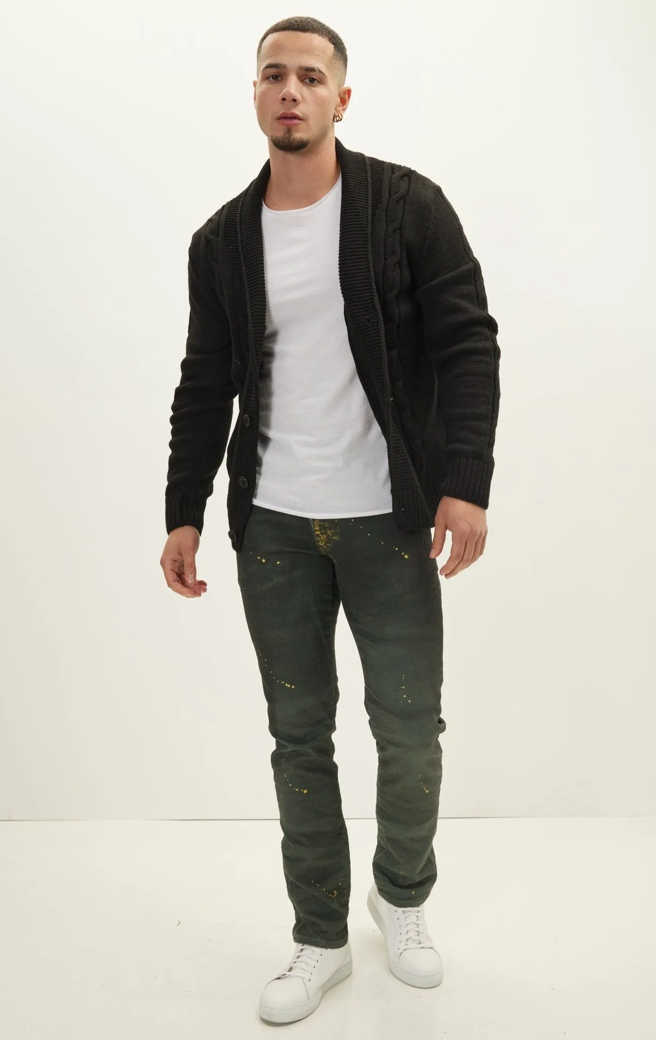 Four Button Down Cardigan - Black