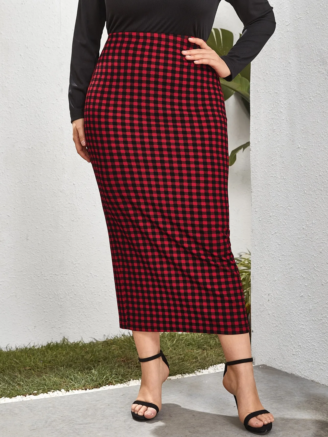 Gingham Long Plus Size Skirts