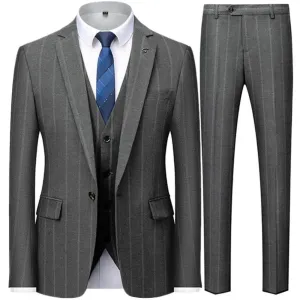 Grey Striped Men Suit - Business Formal