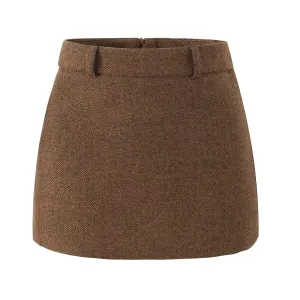 Herringbone Woolen Mini Skirt