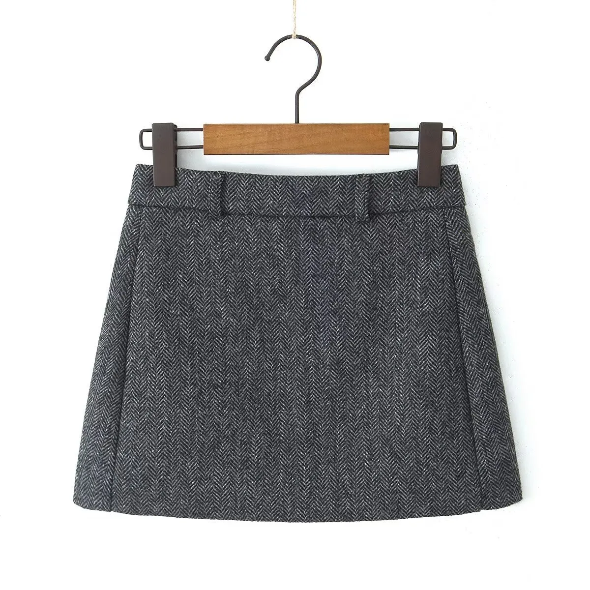 Herringbone Woolen Mini Skirt
