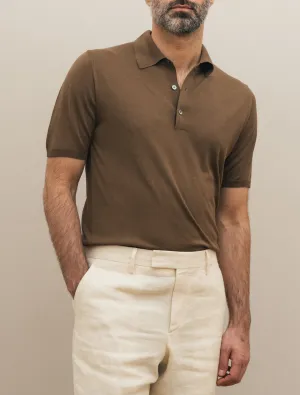 Knitted Silk Polo Shirt Short Sleeve Brown
