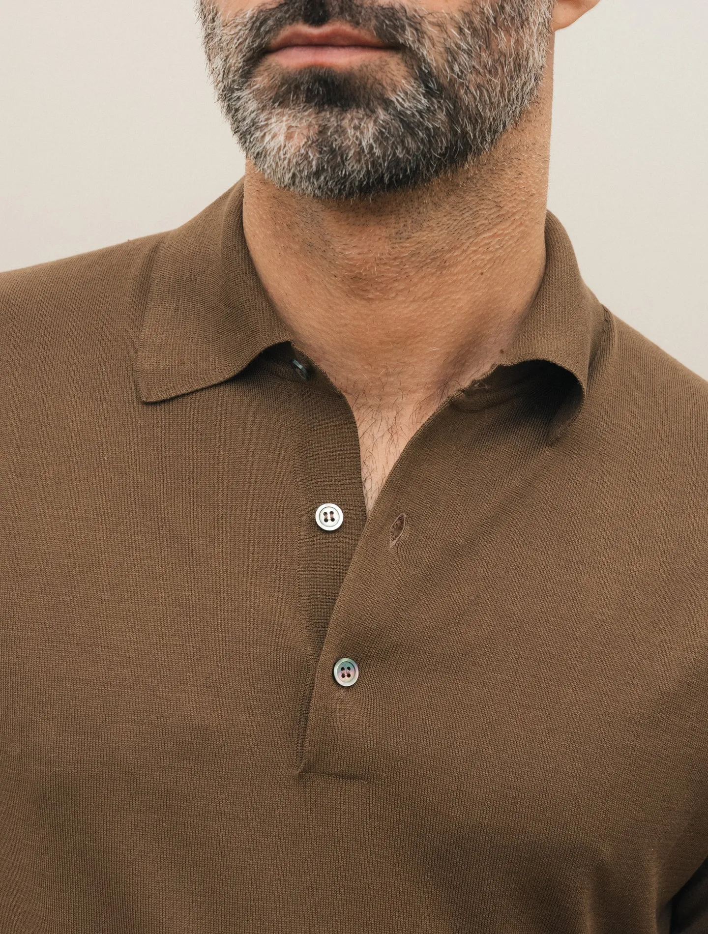 Knitted Silk Polo Shirt Short Sleeve Brown