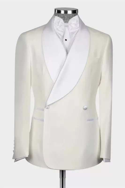 Lambert Sophisticated White Shawl Lapel Double Breasted Wedding Suit