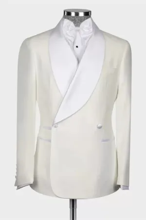 Lambert Sophisticated White Shawl Lapel Double Breasted Wedding Suit