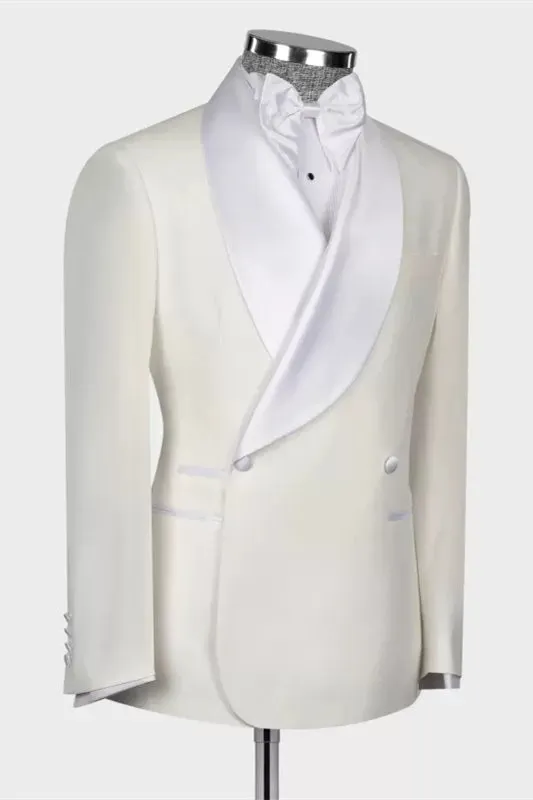 Lambert Sophisticated White Shawl Lapel Double Breasted Wedding Suit