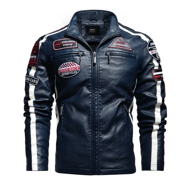 Leather Embroidery Bomber Jacket