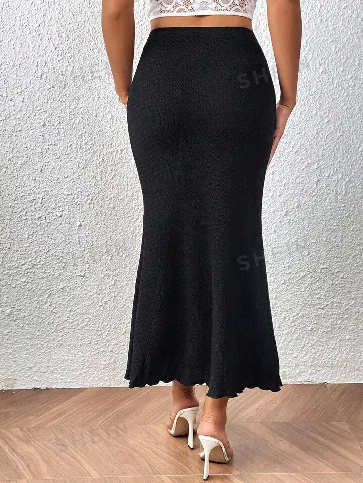 Lettuce mermaid hem skirt in black
