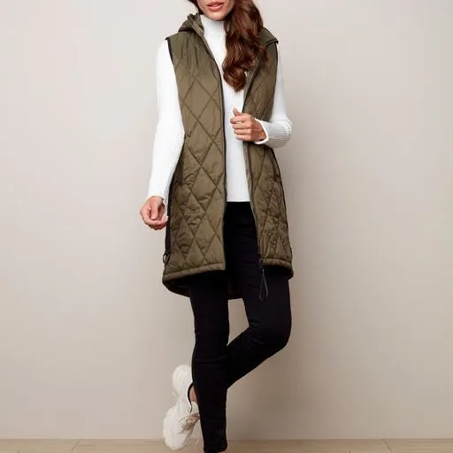 LONG PUFFER VEST W/HOOD C6221-388B