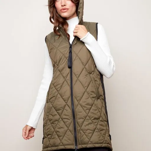 LONG PUFFER VEST W/HOOD C6221-388B