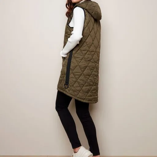 LONG PUFFER VEST W/HOOD C6221-388B