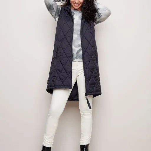 LONG PUFFER VEST W/HOOD C6221-388B