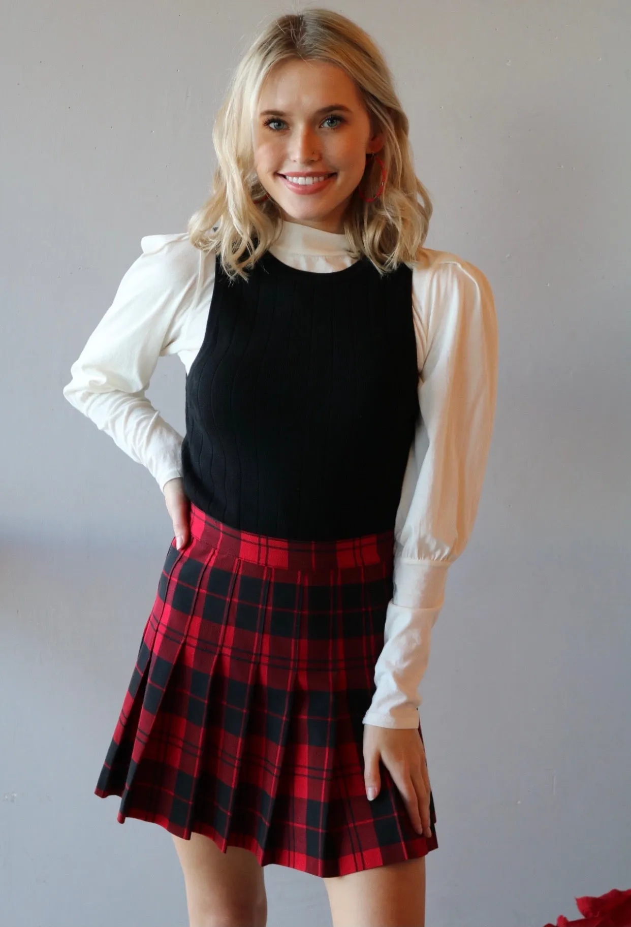LoveTree! EMILY Plaid Pleated Skirt