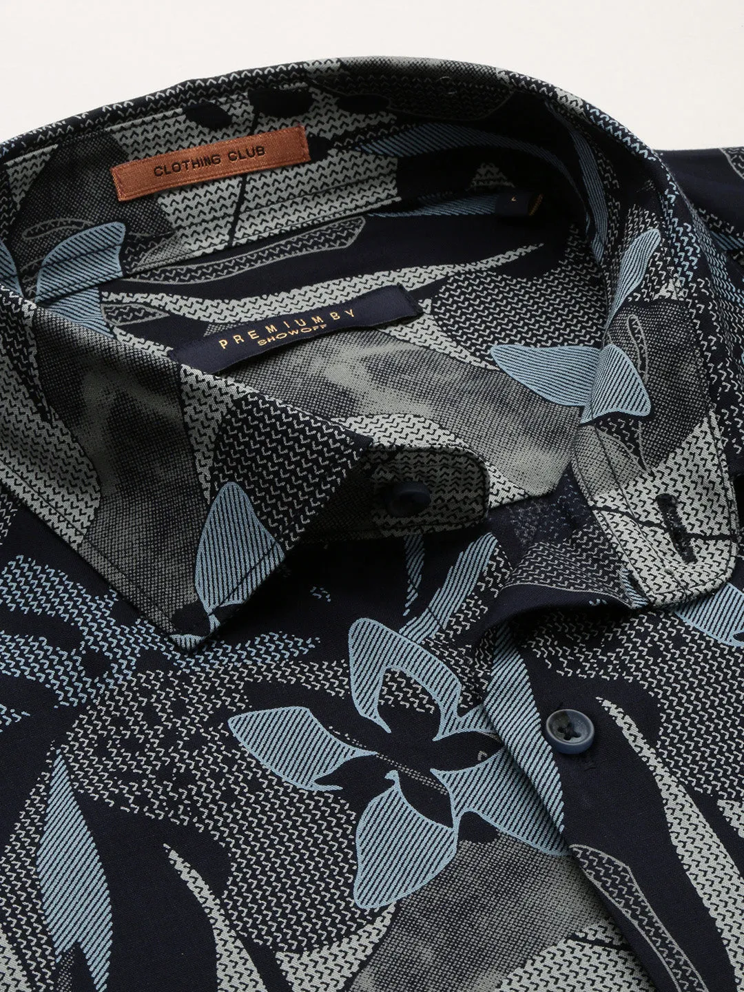 Men Navy Floral Casual Casual Shirts