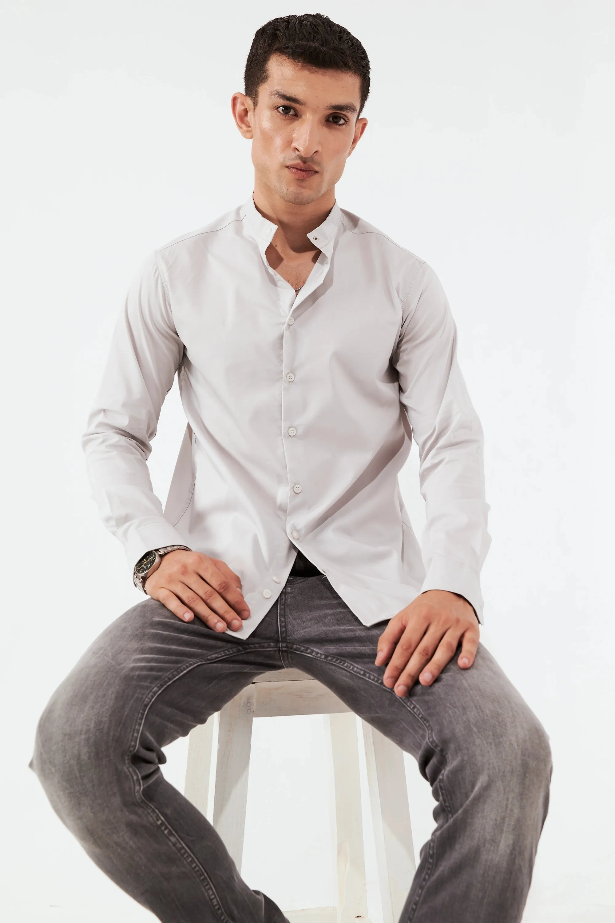 Men's Button-Up Shirt Light Grey