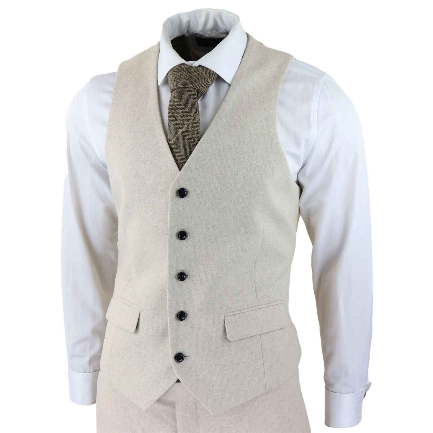 Mens Wool 3 Piece Cream Beige Suit Slim Fit Classic Wedding Party Vintage 1920s
