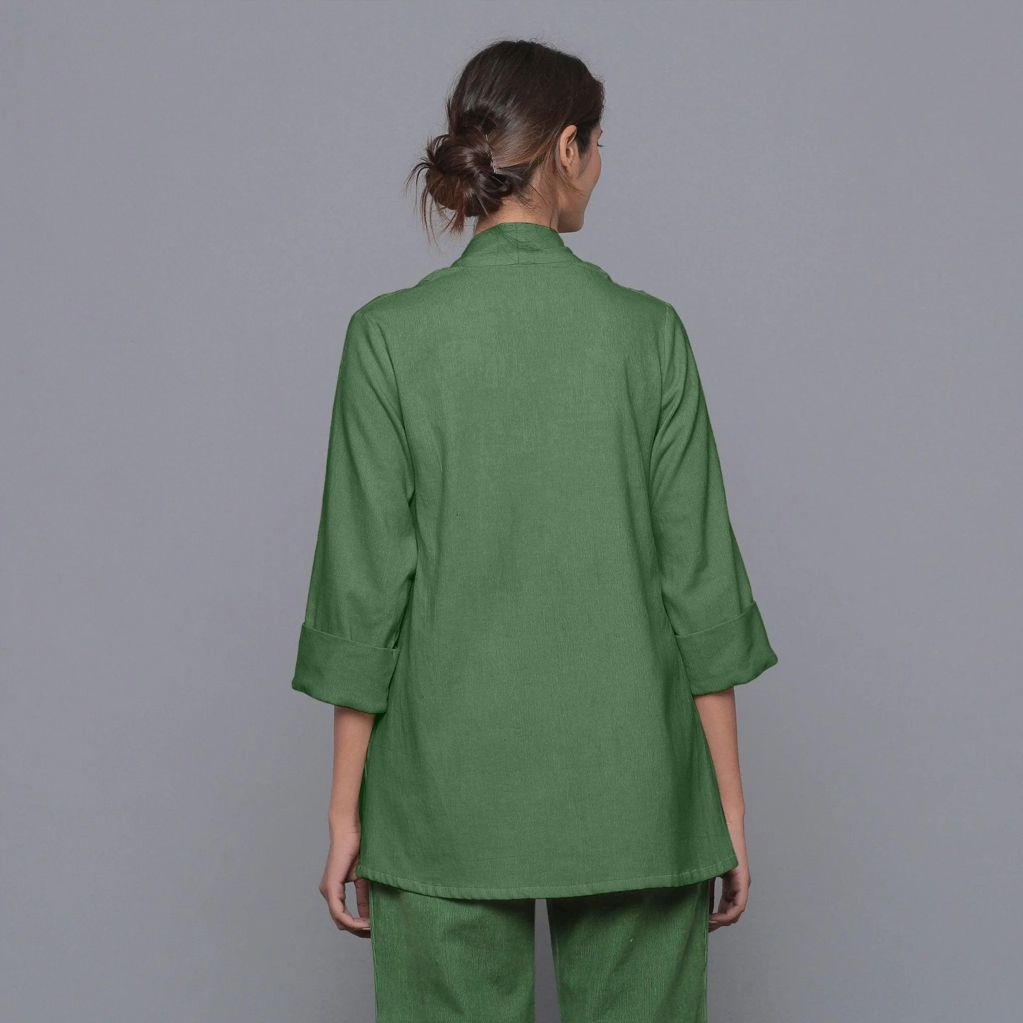 Moss Green Warm Cotton Corduroy Front Open Overlay