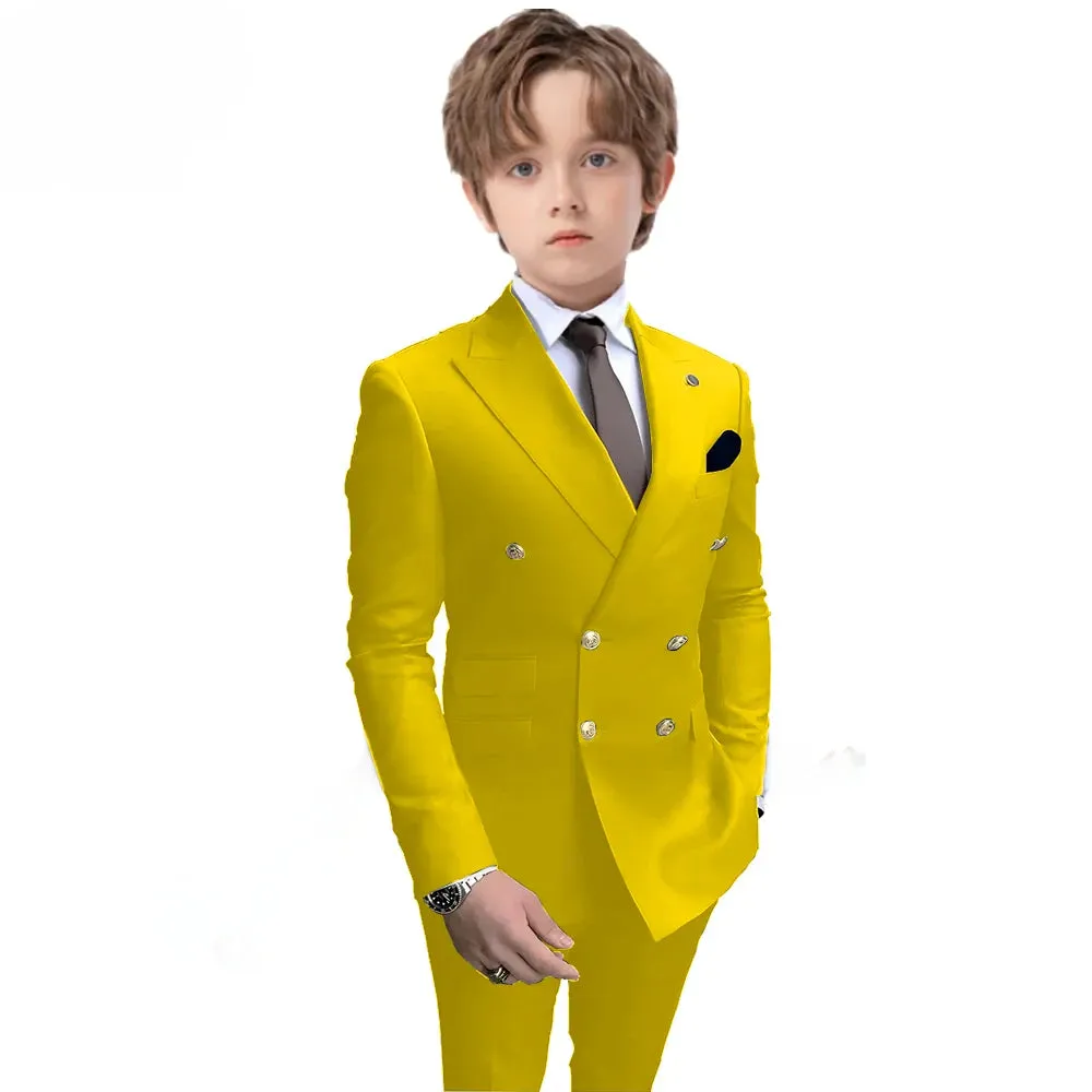 Navy Blue Boys 2 Piece Suit Double Breasted Blazer Kids Wedding Tuxedo Jacket Pants Formal Child Clothes 2-16 Years Old
