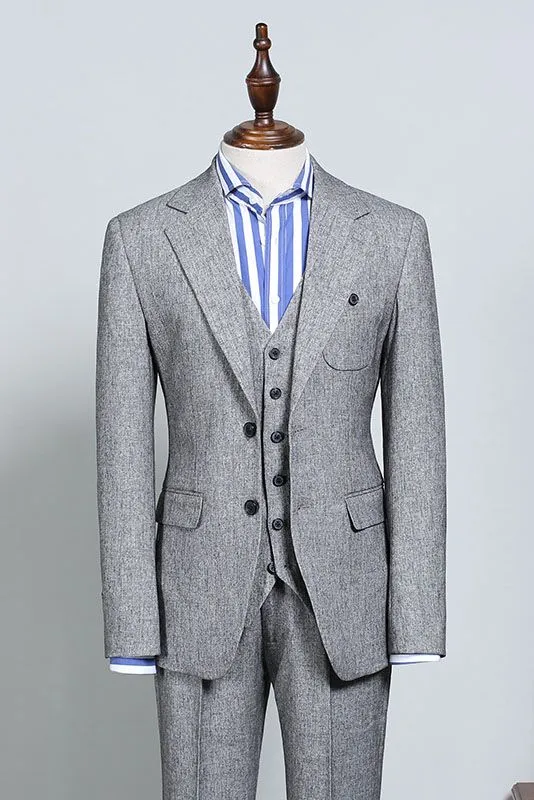 Nick Formal Gray Two Flaps Slim Fit Tailored Business Suit
