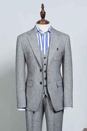 Nick Formal Gray Two Flaps Slim Fit Tailored Business Suit
