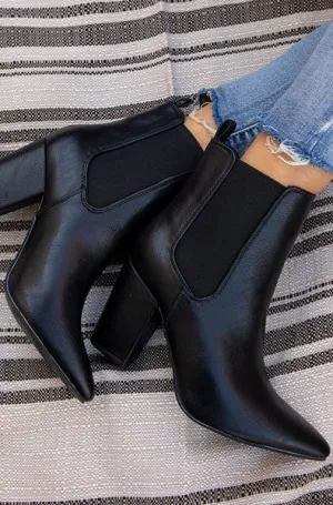 On Display Black Leather Bootie