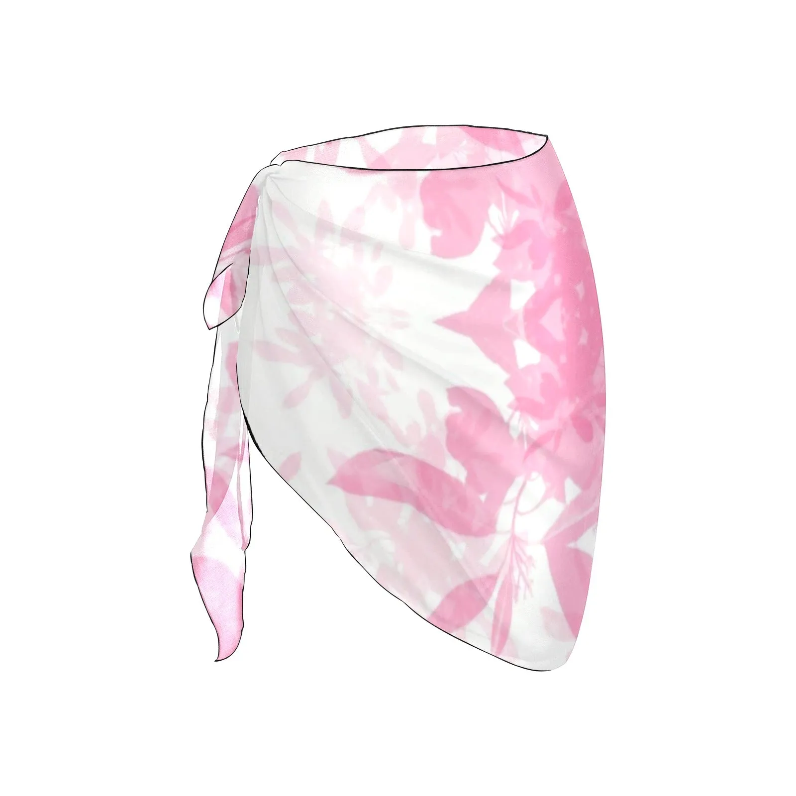 Pink Leaves Short Chiffon Sarong Wrap up to 5 XL (FWS)