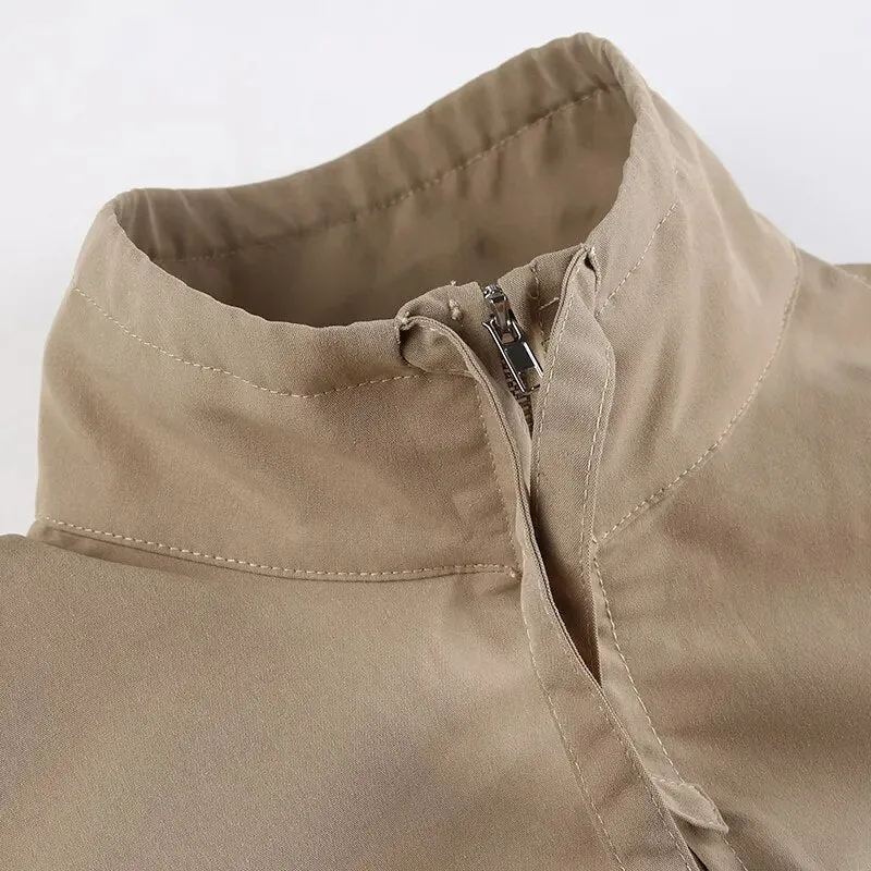 Retro Turtleneck Big Pockets Buckle Zip-Up Jacket