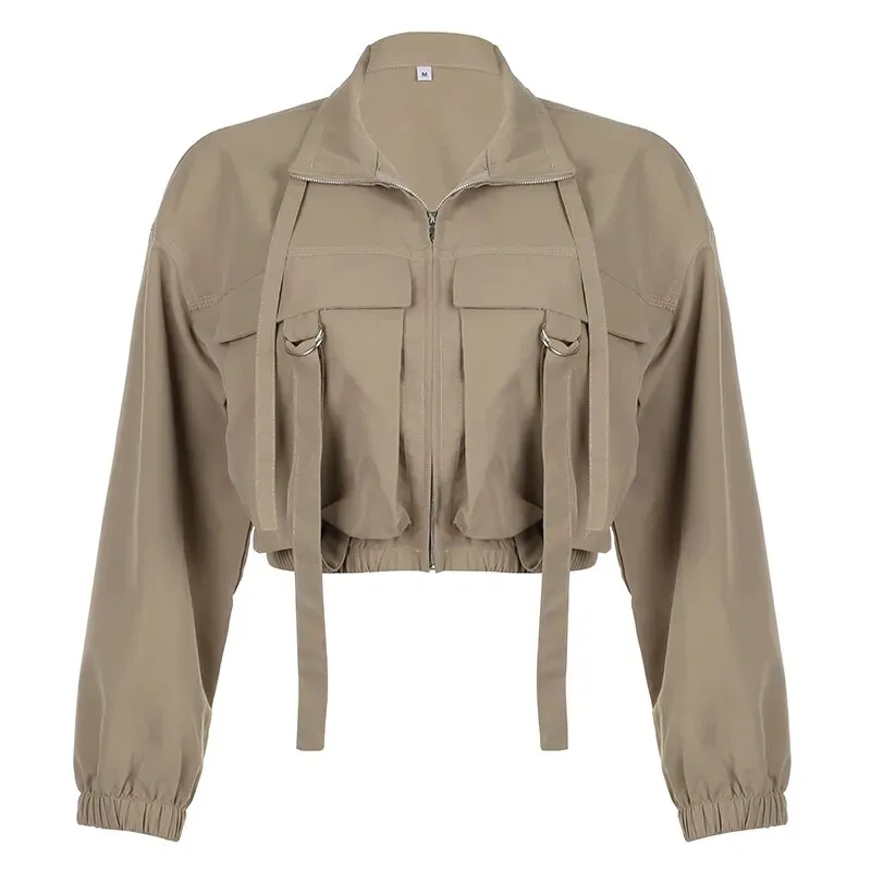 Retro Turtleneck Big Pockets Buckle Zip-Up Jacket