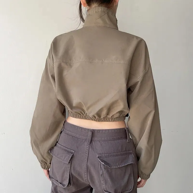 Retro Turtleneck Big Pockets Buckle Zip-Up Jacket