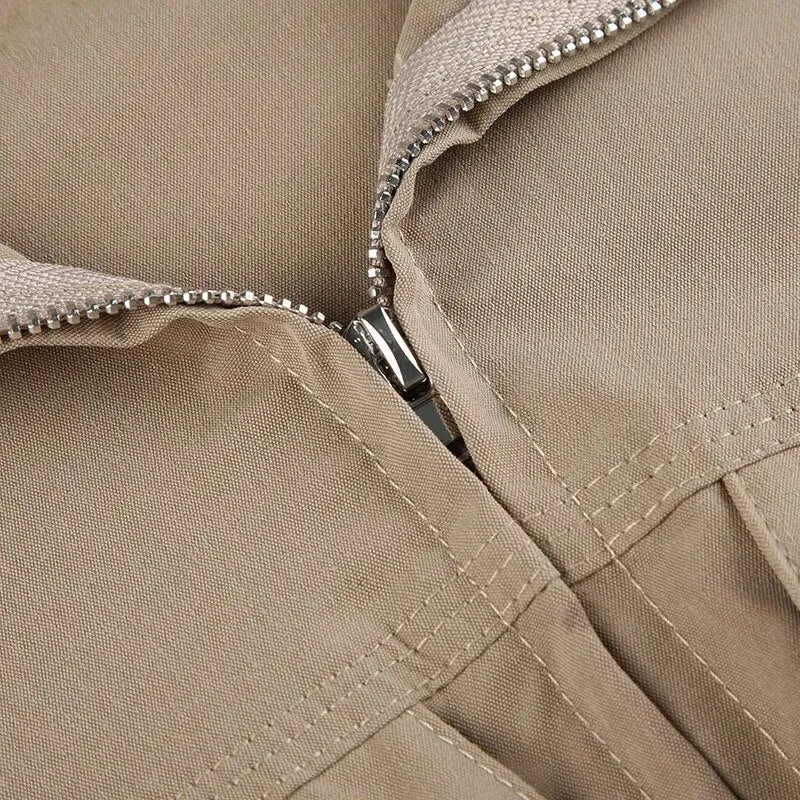 Retro Turtleneck Big Pockets Buckle Zip-Up Jacket