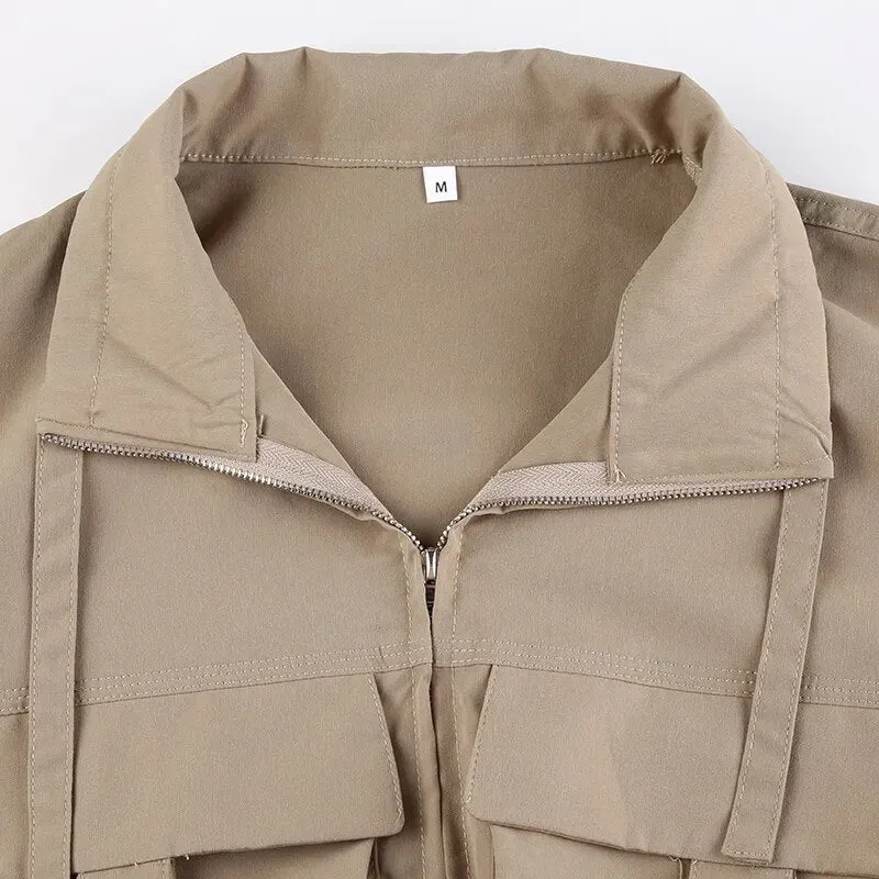 Retro Turtleneck Big Pockets Buckle Zip-Up Jacket