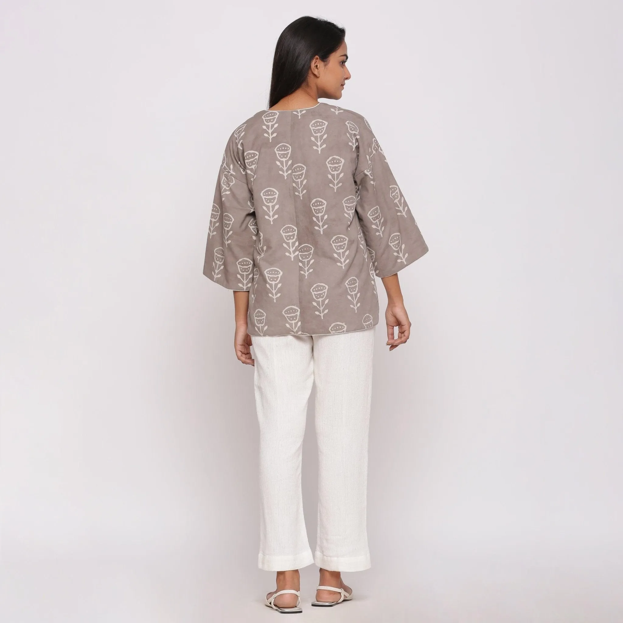 Reversible Warm Block Printed Pink Short Cotton Overlay
