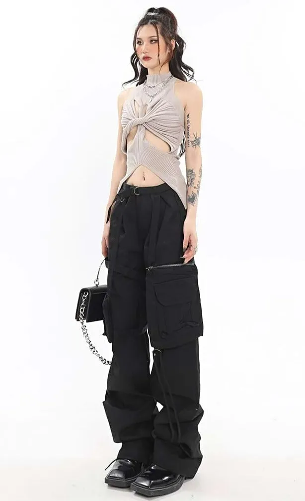 Ribbed Twisted Cutout Split Hem Top