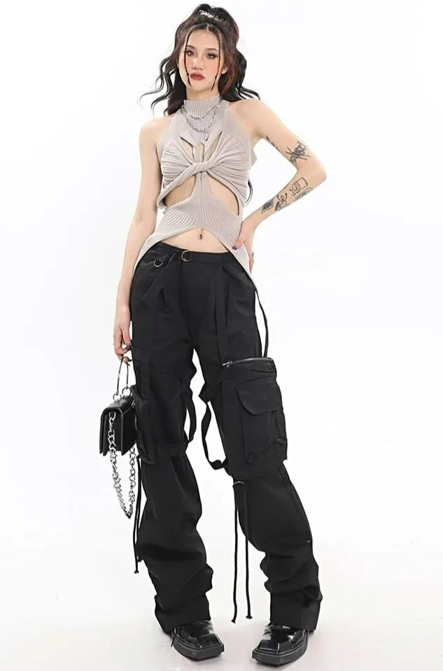 Ribbed Twisted Cutout Split Hem Top