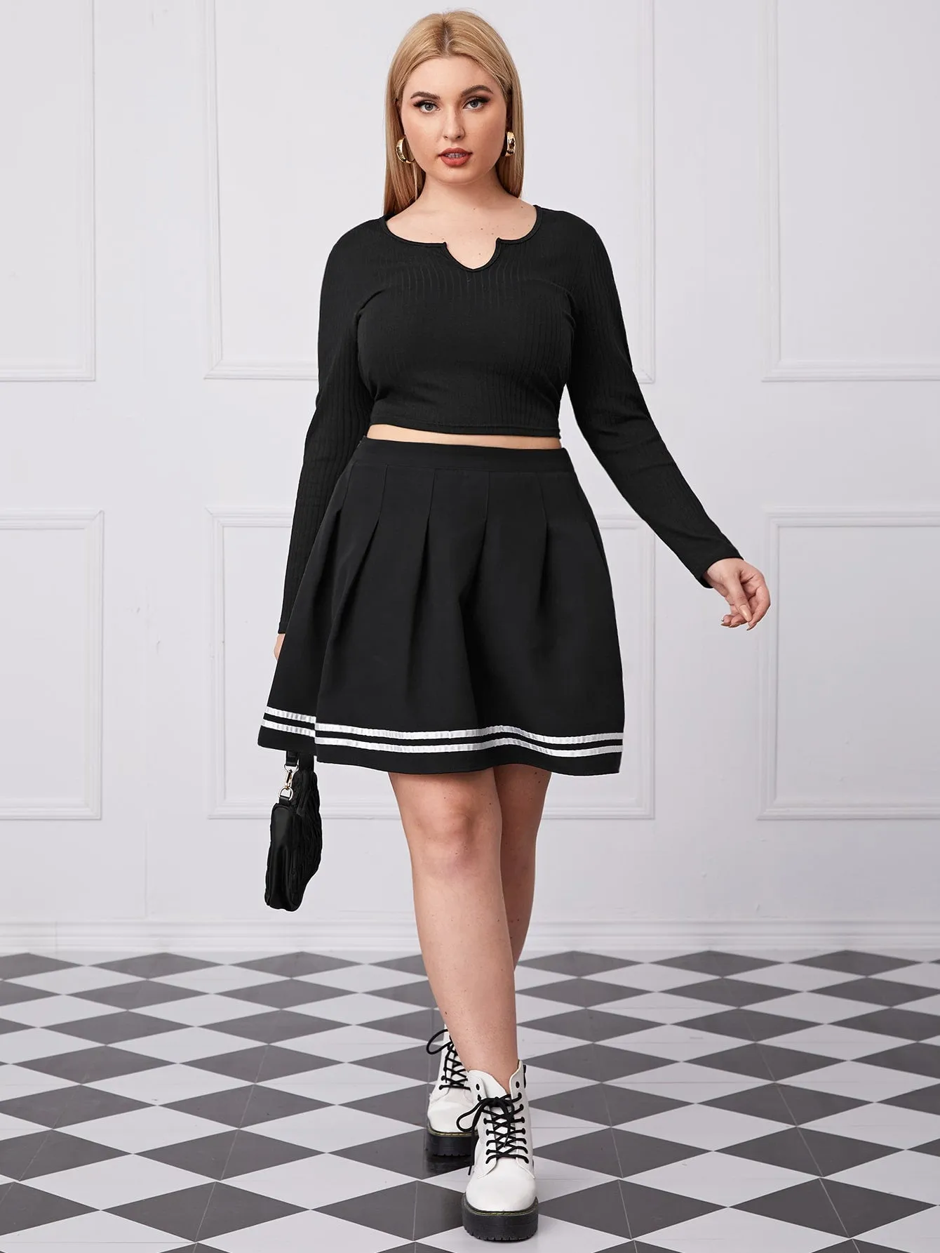 Striped Tape Short Plus Size Skirt