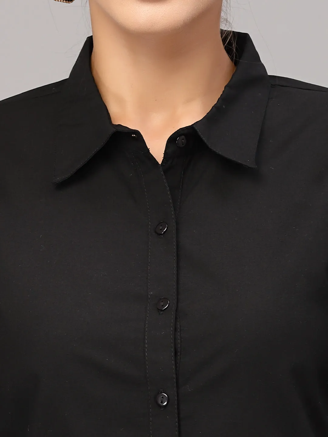 Style Quotient Women Solid Black Cotton Regular Formal Shirt